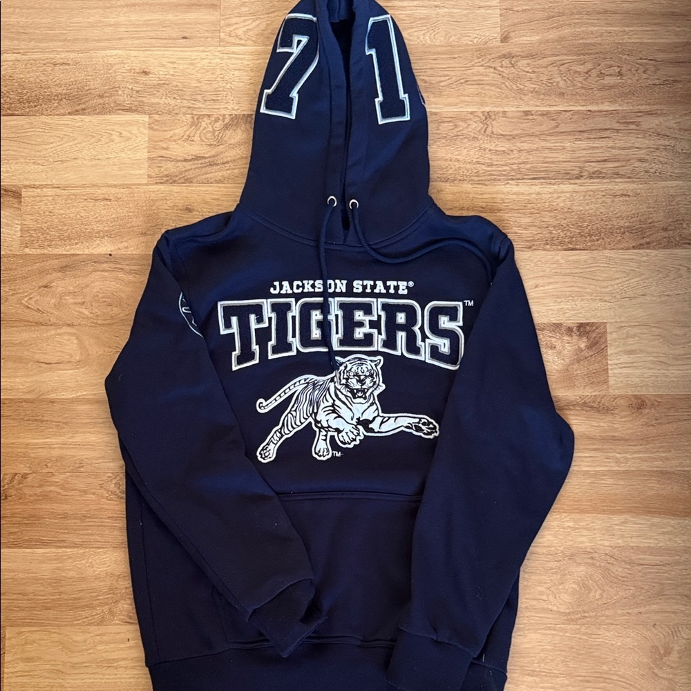 JACKSON STATE UNIVERSITY Navy Crewneck Hoodie with Tigers Graphic